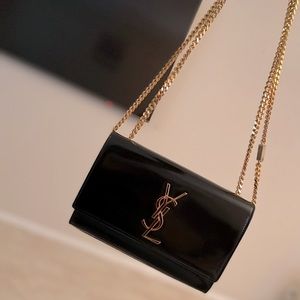 YSL Black and Gold Patent Leather Purse